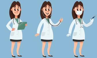 Female doctor in different poses. vector