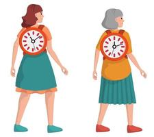 Time is life. Female character at different ages. Concept of lifestyle. vector