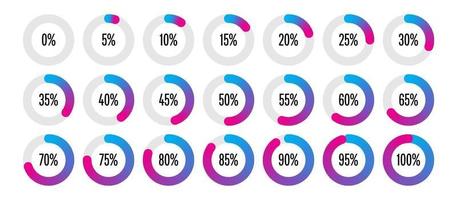 Set of circle percentage diagrams from 0 to 100 vector