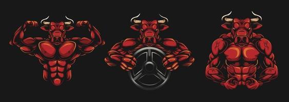 Bull bodybuilder using a barbell and red color vector