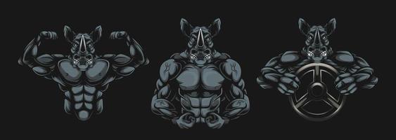 rhino bodybuilder artwork using barbells vector