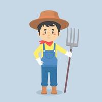 Cartoon Character Farmer Holding Rake vector