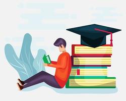 young man reading book for education concept illustration in flat style vector