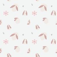 Seamless pattern with pink bunny and floral shapes on a white background. vector