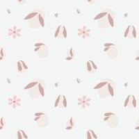 Seamless pattern with pink bunny and floral shapes on a white background. vector