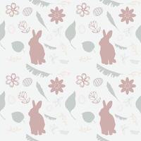 Seamless pattern with pink bunny and floral shapes on a white background. vector