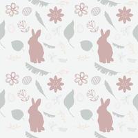 Seamless pattern with pink bunny and floral shapes on a white background. vector