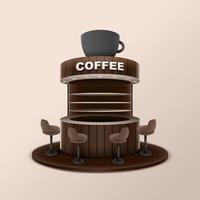 Coffee kiosk with big cup on roof. Cafe or shop concept. vector