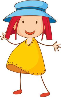 A girl wearing hat cartoon character in hand drawn doodle style