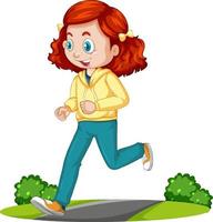 chica haciendo ejercicio corriendo personaje de dibujos animados aislado vector