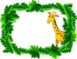 Empty banner with tropical leaves frame and giraffe cartoon character vector