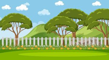 Blank sky in the park scene with many trees and meadow vector