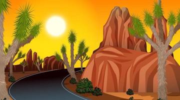 paisaje desértico en la escena del atardecer vector