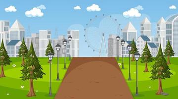 Scene with long road through the park to the city vector