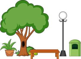 árbol con elemento de parque aislado sobre fondo blanco vector