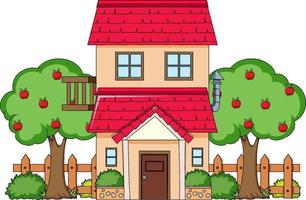 Front view of a house with nature elements on white background vector