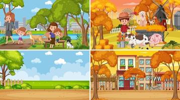 Set of different nature scenes cartoon style vector