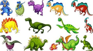 Different dinosaurs cartoon character and fantasy dragons isolated vector