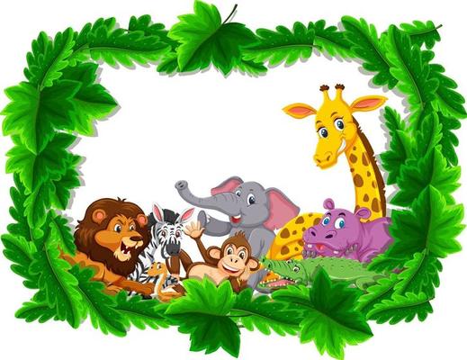 Wild animals group in forest frame