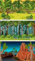 Set of different forest horizontal scenes in different times vector