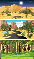 tres escenas horizontales de naturaleza diferente. vector