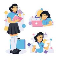 conjunto de caracteres de chica estudiante vector