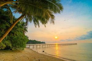 hermosa isla paradisíaca con playa y mar alrededor de palmera de coco foto