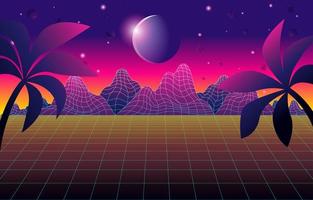 Fondo de montañas de futurismo retro con colores degradados vector