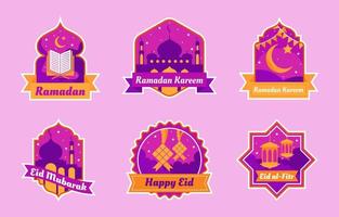 Ramadan Badge Design Set with Purple Color vector