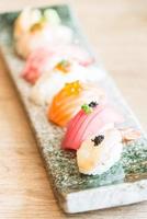 Selective focus point on sushi roll photo