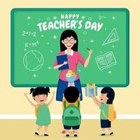 Happy Teachers' Day with Students in Class vector