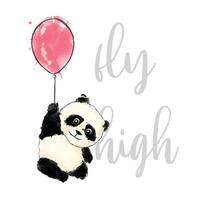 Fly High Panda Watercolor Illustration vector
