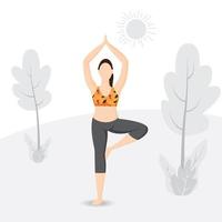 Woman Practicing Tree Pose Asana vector