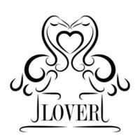 Black line art of lovers flamingos with heart vector