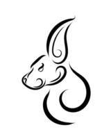 Black and white line art of rabbit head. vector