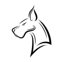 Black and white line art of Great Dane dog head. vector