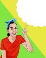Woman pointing finger at cloud eps 10 vector