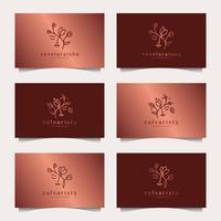 Set of luxury woman face combine with leaf logo design. feminine design concept for beauty salon, massage, cosmetic and spa. vector