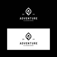 tarjeta de visita y diseño de logotipo aventura, montaña, tema al aire libre vector