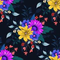 Colorful botanical seamless floral pattern on dark background. vector