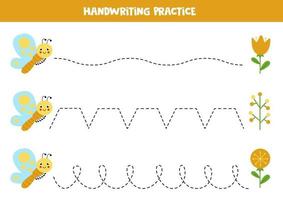 Trace the lines with cute butterfly. Writing practice. vector