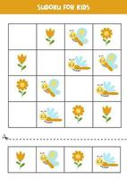 Sudoku game with cute insects. For kids. vector