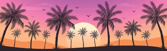 puesta de sol en la playa con palmeras vector
