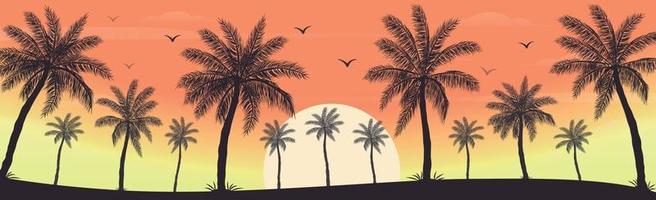 Sunset on the beach with palm trees vector