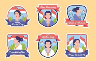 feliz día de kartini colección de insignias vector