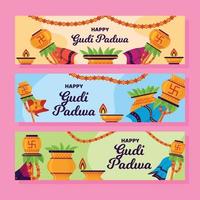 conjunto de banners de diseño plano de gudi padwa vector