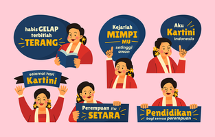 Kartini Day Sticker Collection in Flat Style vector