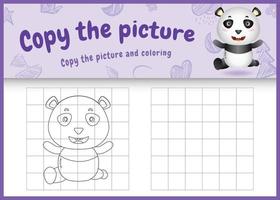 Copie la imagen del juego para niños y la página para colorear con una linda ilustración de personaje de panda vector