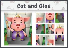 Children board game cut and glue with a cute king pig character illustration vector