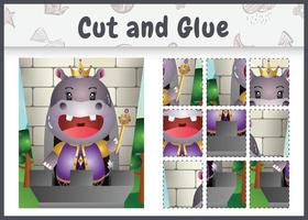 Children board game cut and glue with a cute king hippo character illustration vector